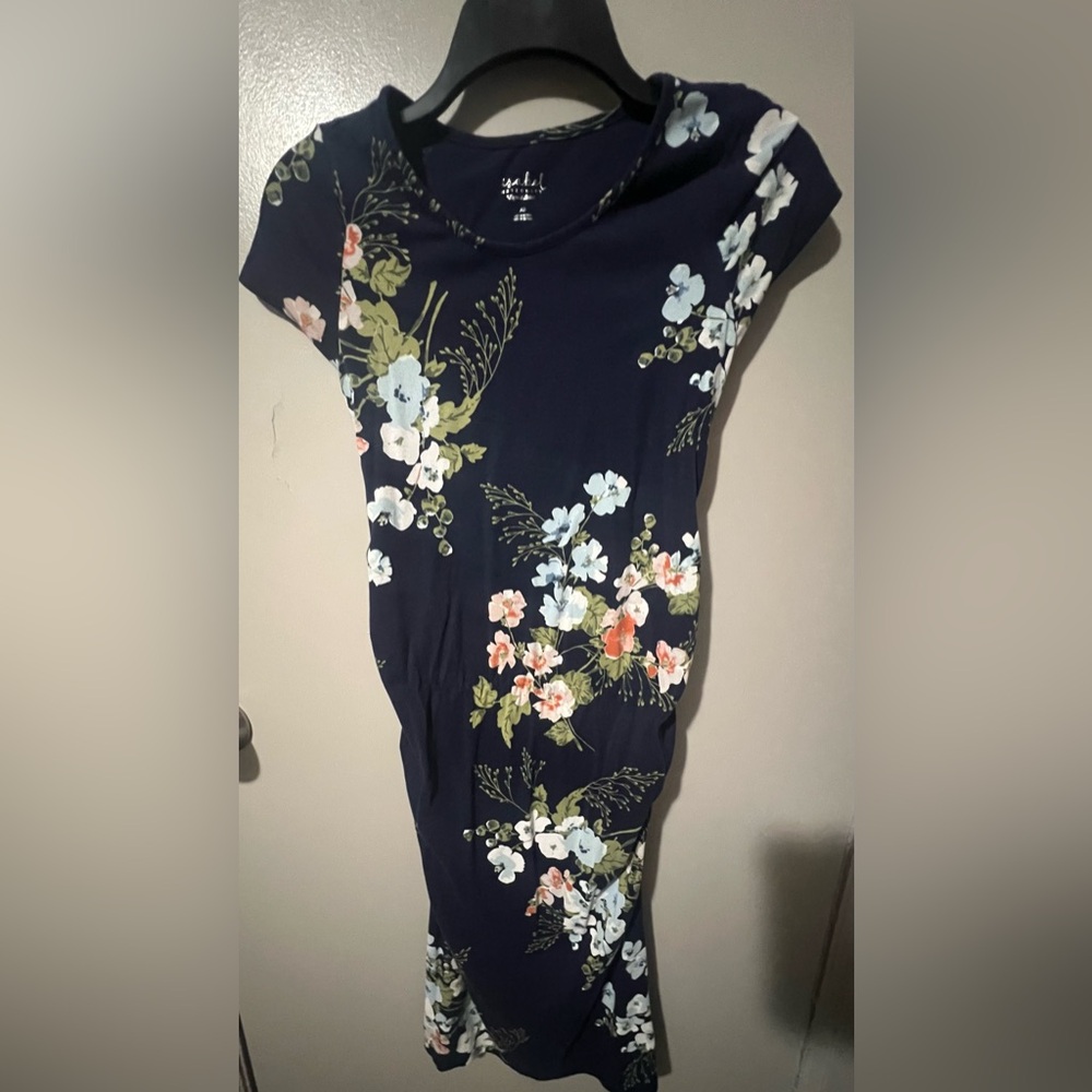 Isabell Maternity Blue Floral XSmall Women's short sleeve Midi Dress